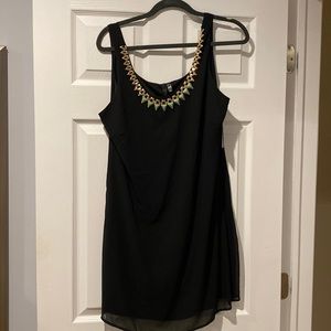 NWT | BLACK DRESS WITH DECORATED NECKLINE